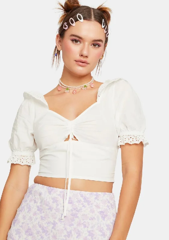 Vibrant Styles Off White Eyelet Top