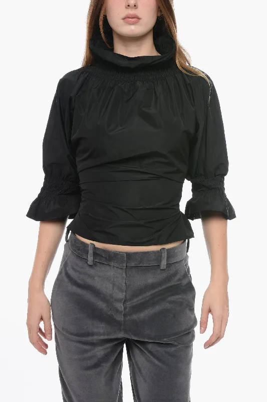 Elegant Women's Fashion Co.go Taffetà Crewneck Shirt with Wrinkled Detail