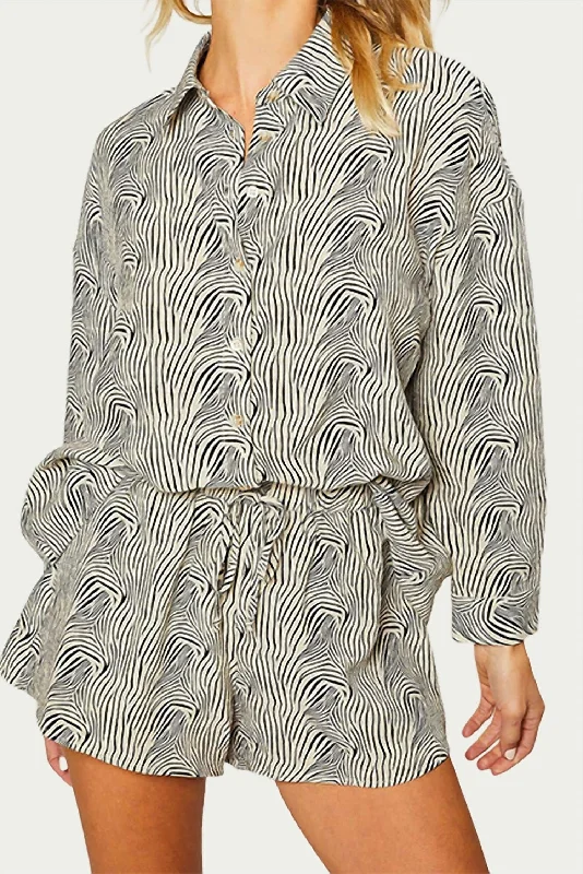 Clothes For Woman Oversized Zebra-Print Textured Shirt In Beige/black