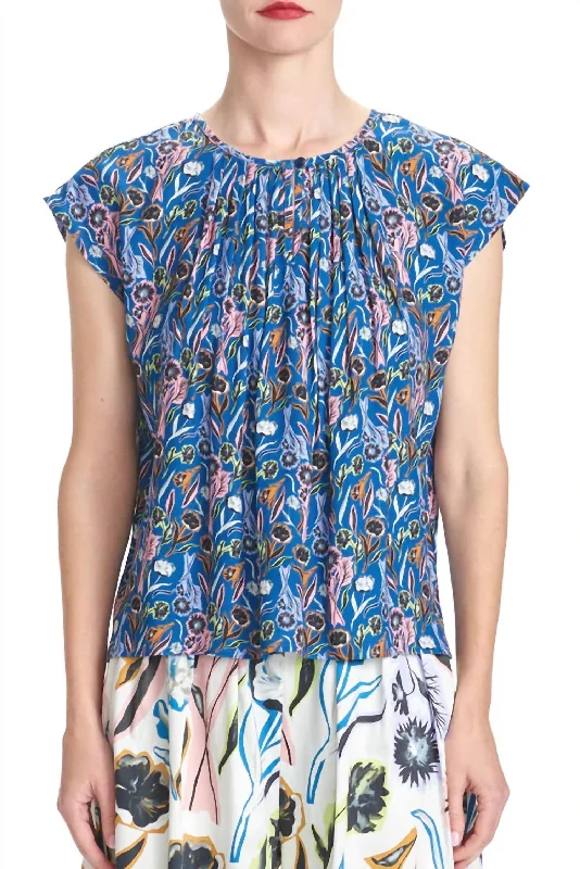 Everyday Basics Maggie Pleat Neck Floral Top In Teal