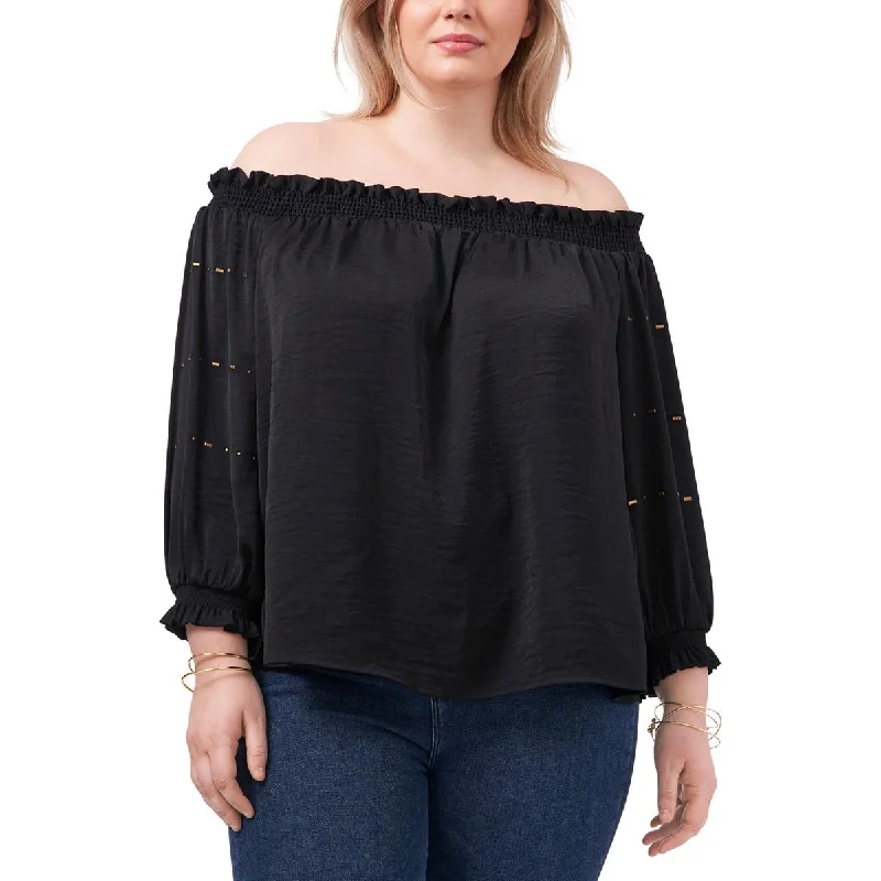 Clearance Sale Plus Womens Embellished Ruffled Peasant Top