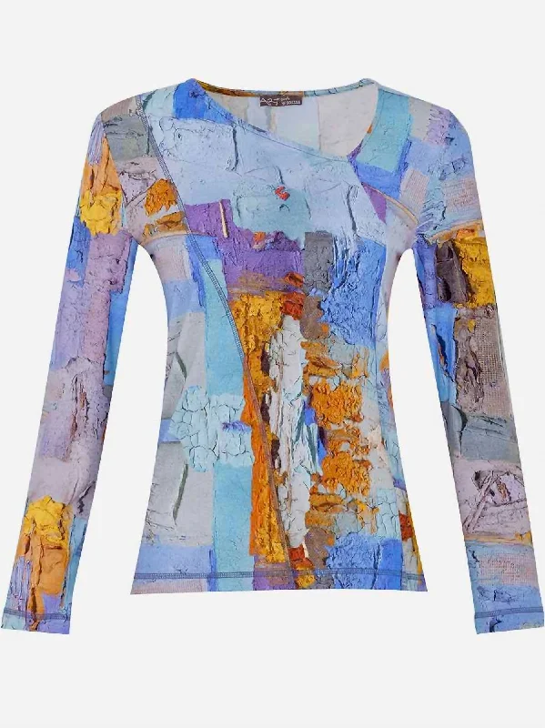 Fashion Forward Simply Art Asymmetric Neckline Top In Multi Color