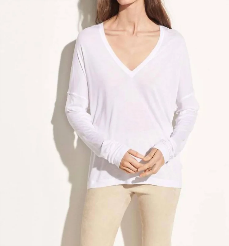 Enjoy Discount Drop Shoulder V-Neck Top In Off-White