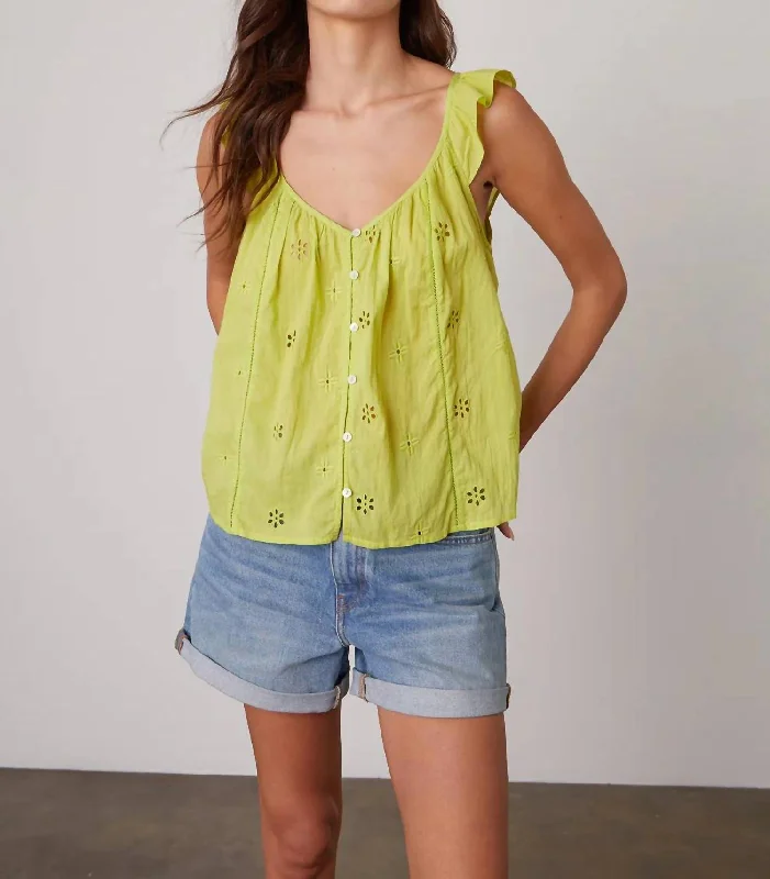 Casual Chic for Women Coco Cotton Eyelet Top In Lime