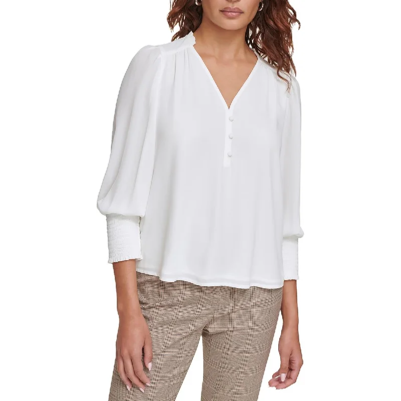 Versatile Wardrobe Essentials Womens V Neck Ruffled Henley