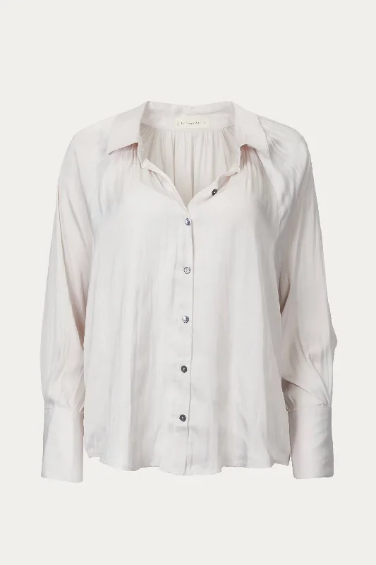 Holiday Gift Guide Sale Pleated Button-Down Satin Shirt In Pearl