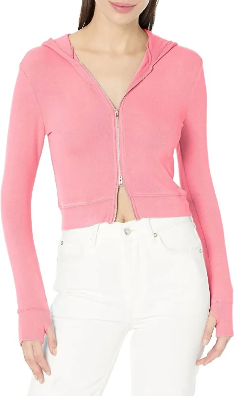 Fashion-forward Women's Wear Cropped Hacci Hoddie In Bubble Gum