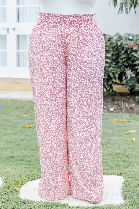 Sale On Clothing Awhile Longer Pink Smocked Waist Floral Pants FINAL SALE