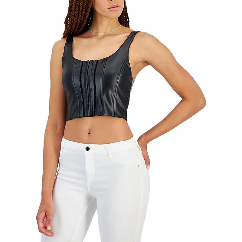 Women's Fashion Essentials Womens Faux Leather Cropped Shell