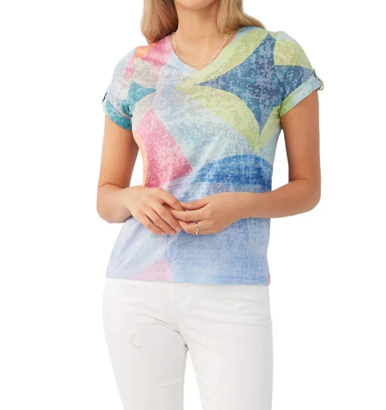 Women Clothing V-Neck Shirt In Painted Tile