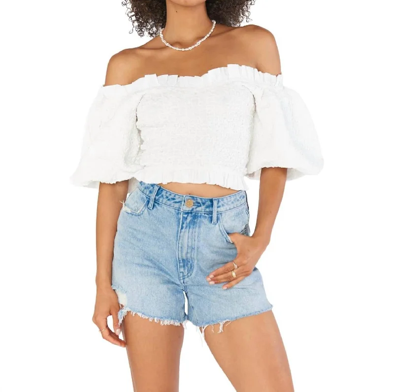 Urban Femme Streetwear Rom Com Top In White Texture Stretch