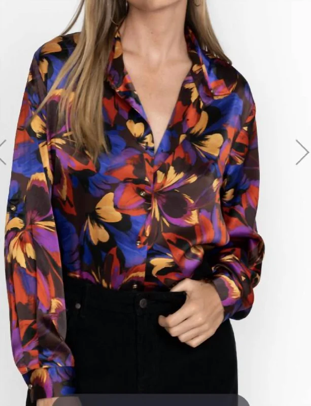 Trendy Street Style Clothing Eclipse Blooms Silk Shirt In Multi