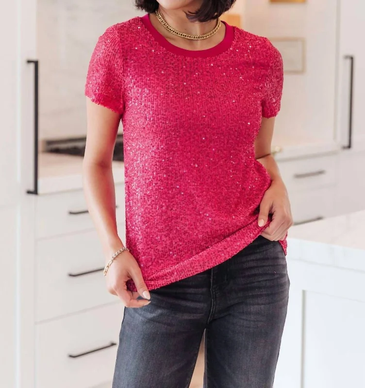 The Latest Fashion Trends Glimmering Night Sequin Top In Hot Pink