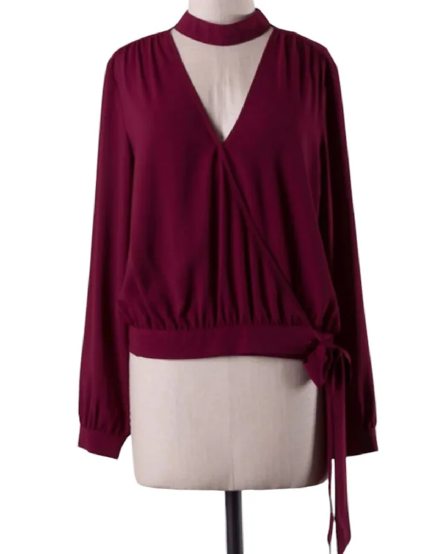 Fashion Essentials Wrap Top With Choker In Wine