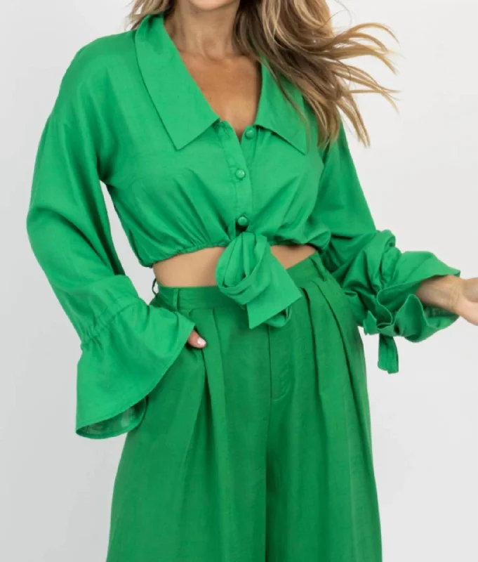 Fashionable Dresses for Women Fresh Linen Button Front Crop In Green