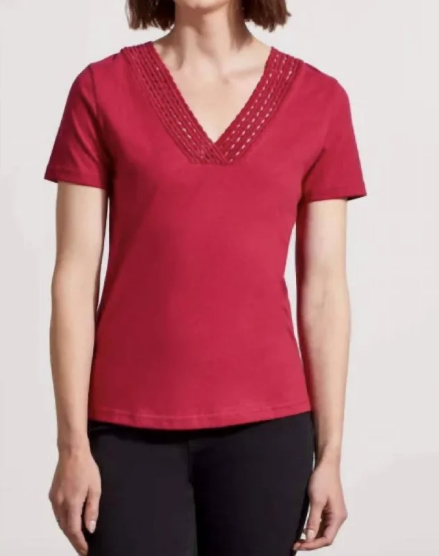 Classic Women's Clothing Styles Tri Top W/crochet In Daiquiri