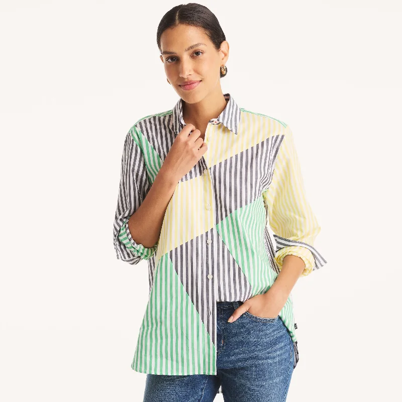 Trendsetting Threads Nautica Womens Striped Patchwork Button-Up Shirt