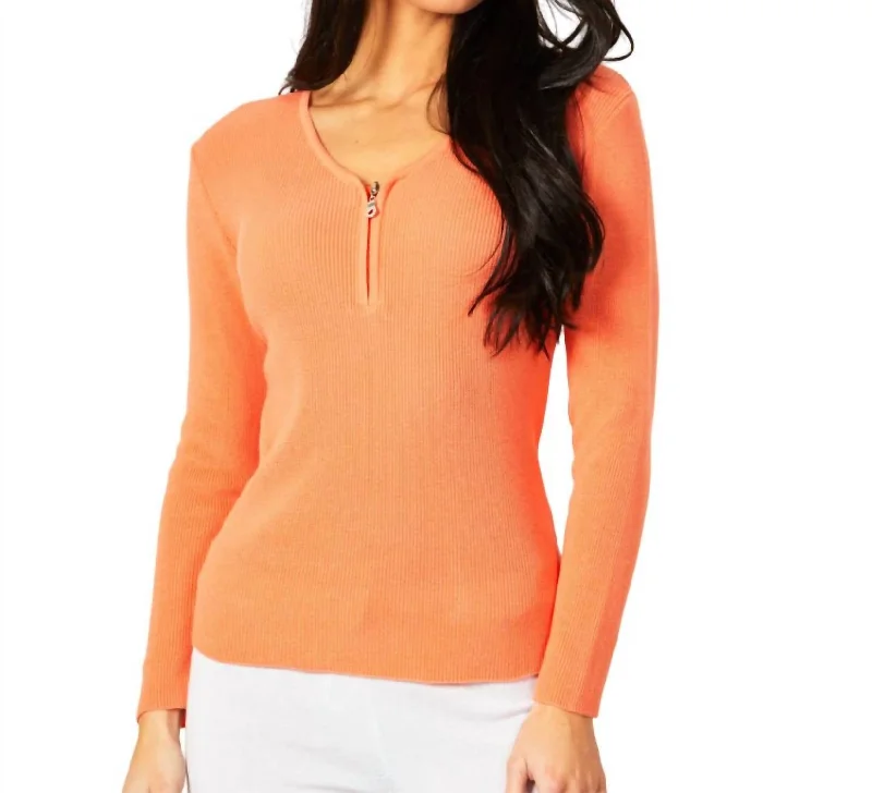 Exclusive Sale Zip V-Neck Top In Melon