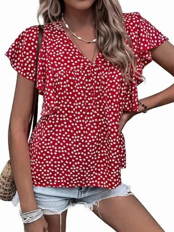 Chic Wardrobe Lauren Floral Flutter Sleeve Top In Red