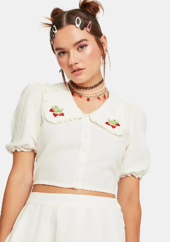 Chic Women's Clothing Online Strawberry Embroidered Tucci Top