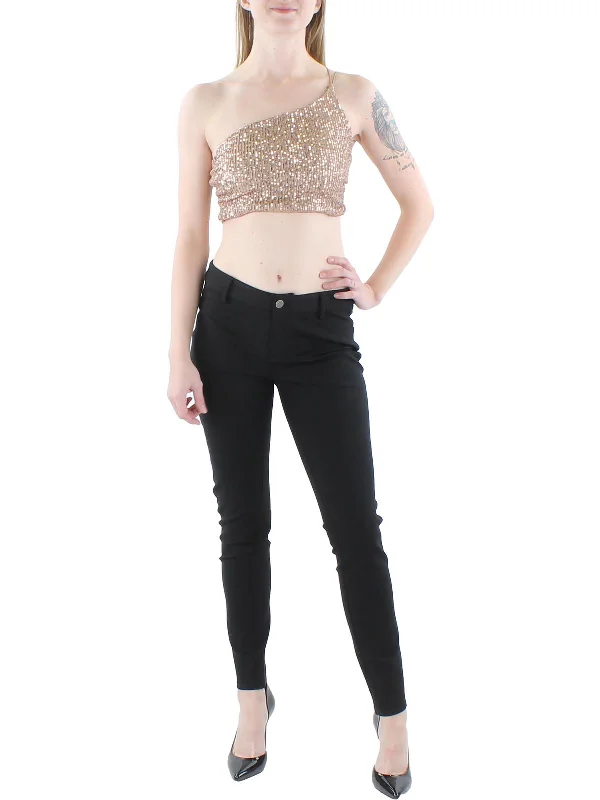 Bold and Elegant Women's Fashion Juniors Womens Mesh Sequined Cropped