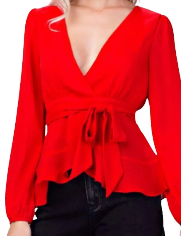 Current Trends Plunge Wrap Top In Red