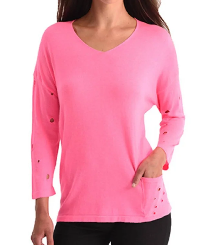 Crazy Discounts, Hurry Up Cut-Out Sleeve Pocket Top In Fuchsia