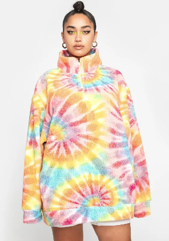 Boutique Styles Plus Tie Dye Oversized Zip Fleece