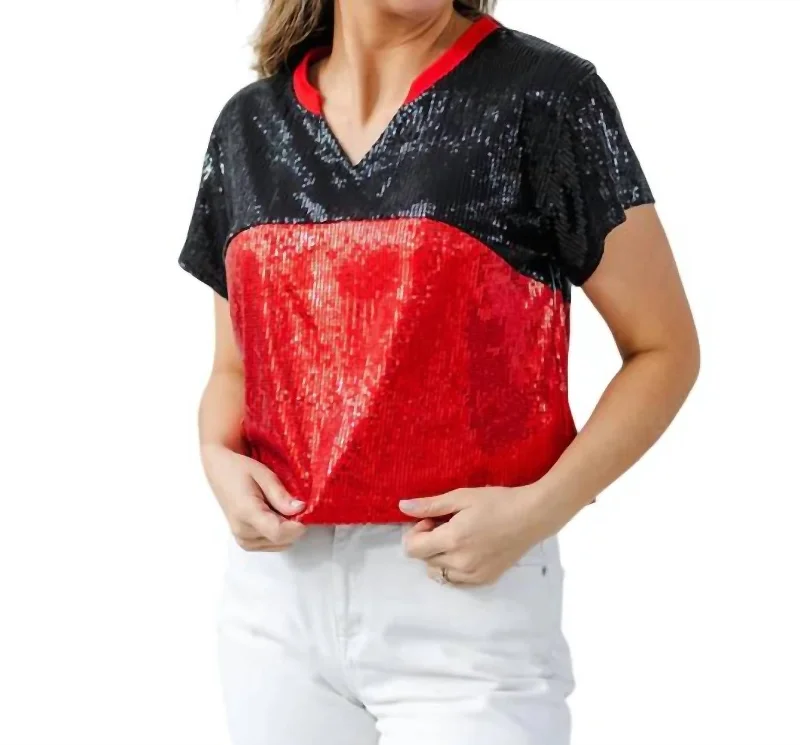 Flash Discount Diane Sequin Top In Red/black