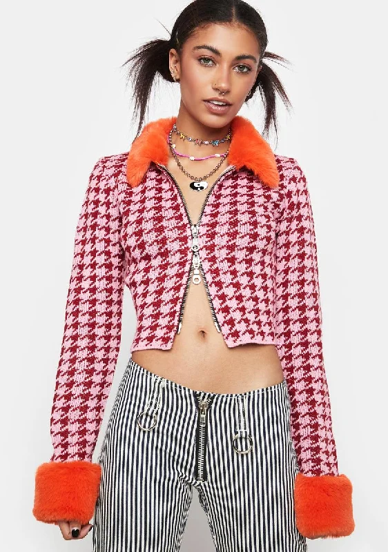 Clothing Brands Bluster Houndstooth Cardi Top