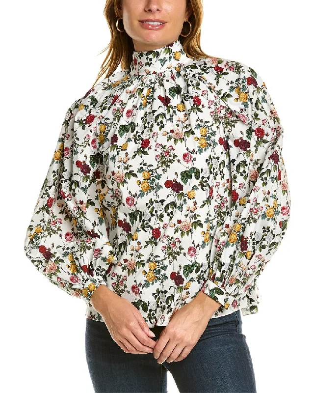 Browse Our Top Products Oscar de la Renta Mock Neck Mini Rose Top