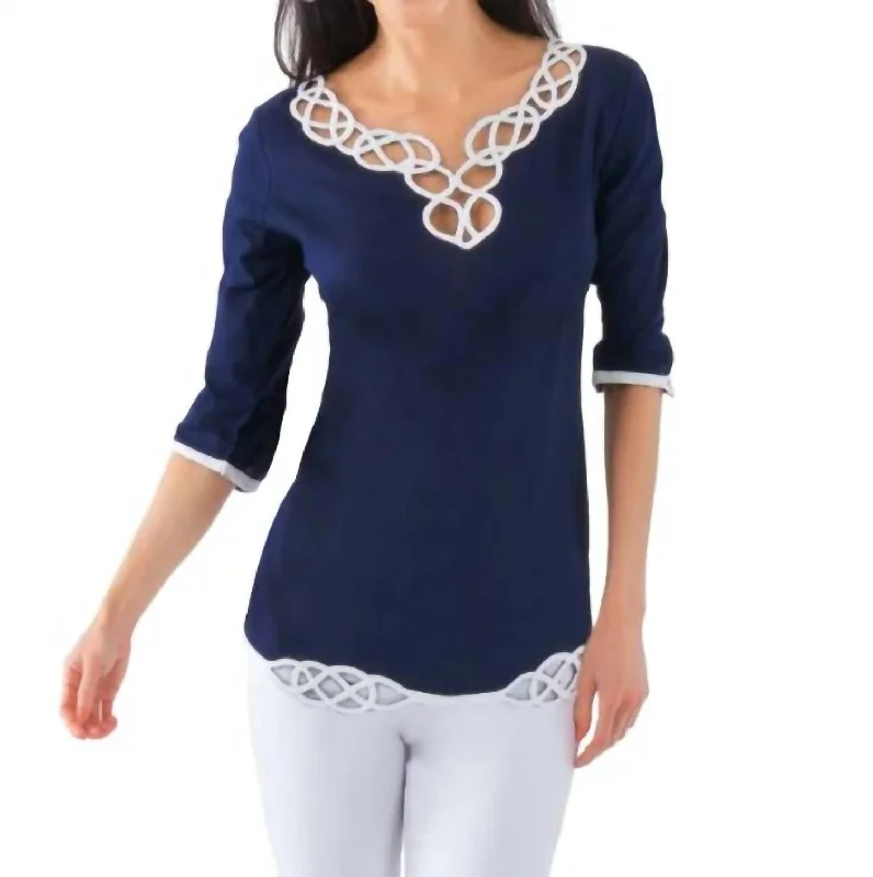 Fashion Frontiers Infinity Embroidered Top In Navy