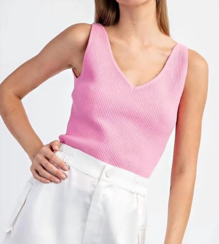 Women's Trendy Outfits Vivi V-Neck Ribbed Top In Pink