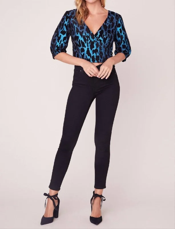 All Season Fashion Collection Leopard Metallic Top In Blue