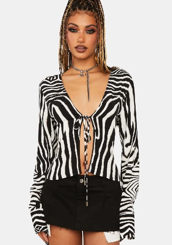 Eclectic Fashion Blanc Zebra Yamilia Tie-Front Top