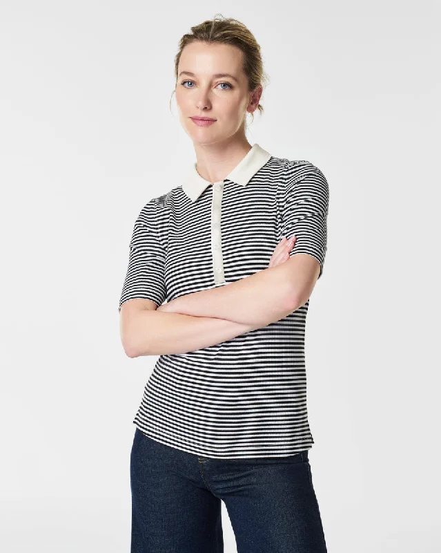 End Of Season Sale SPANX® Stretch Rib Polo Top, Stripe