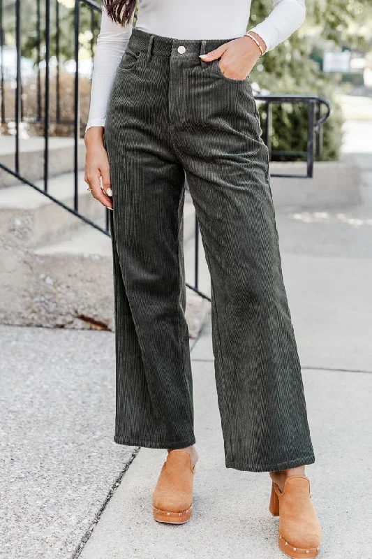 Clothing For Women Get To Going Olive Corduroy Straight Leg Pants