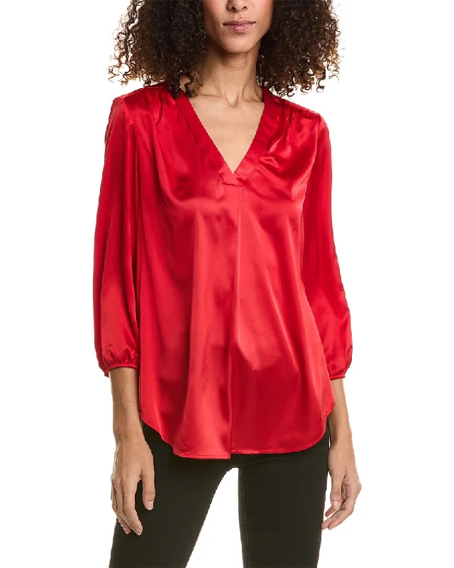 Online Boutiques Clothing Jones New York Matte Satin Double Ruffle Top