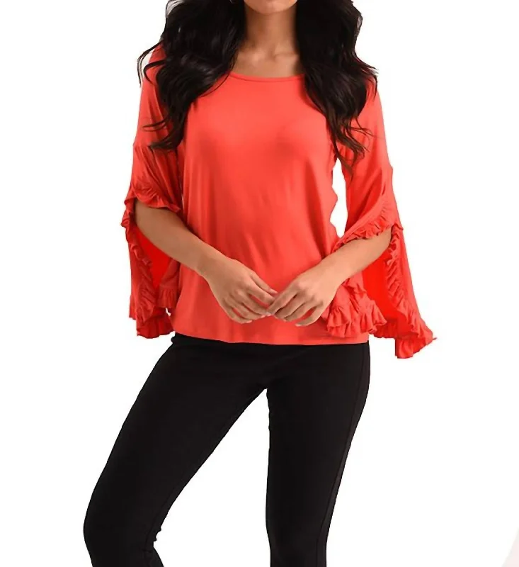 Valentine's Special Marie Ruffle Sleeve Scoop Top In Coral