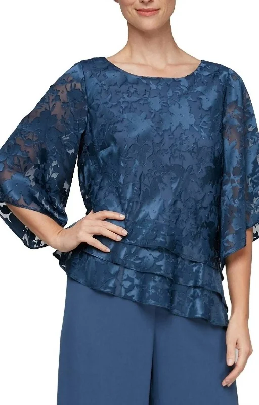 Effortless Chic for Women Asymmetric Triple Tier Hem Top In Blue