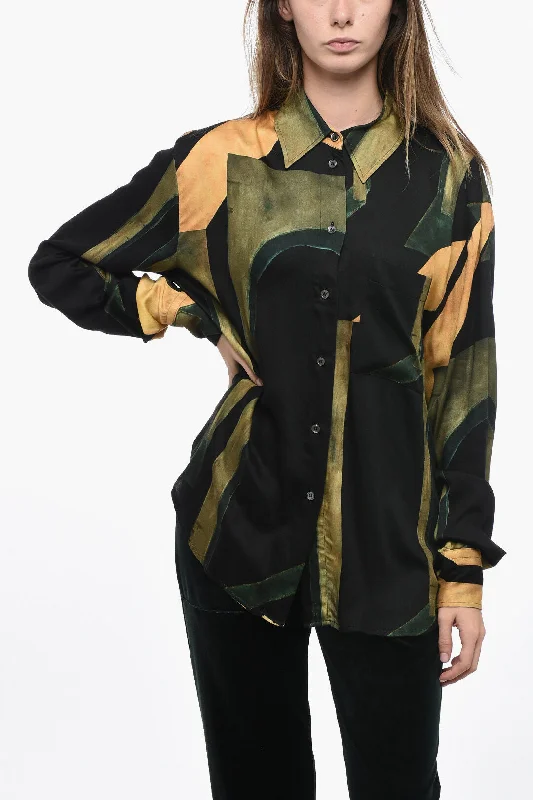 Flash Sale Now Louisa Ballou Satin Oversized Fit Shirt with Breast Pocket