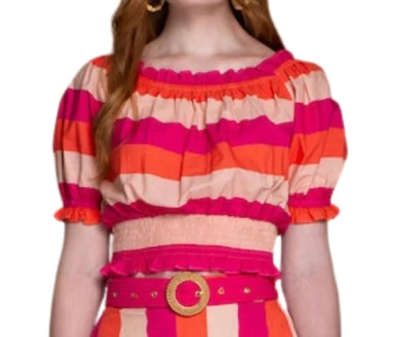 Shop Our Looks Smocked Sleeve Gia Top In Bellini Stripe