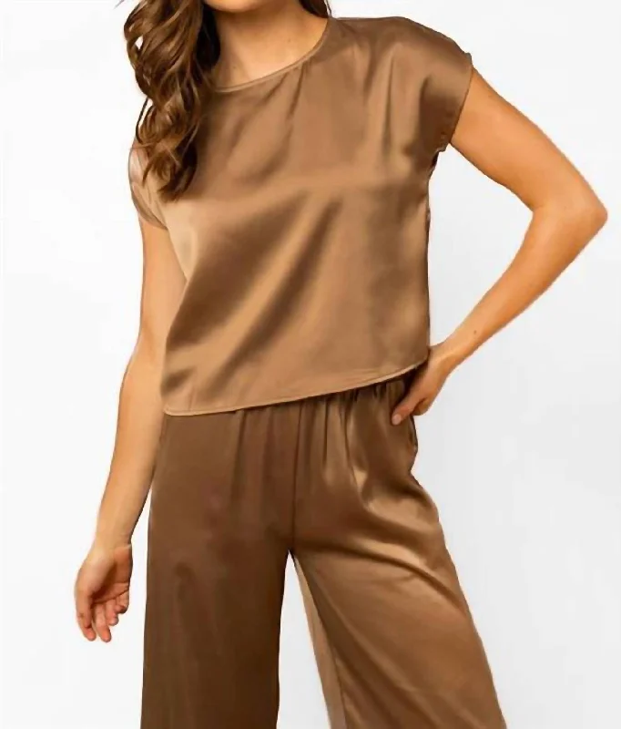 Chic And Trendy Satin Top In Coffee