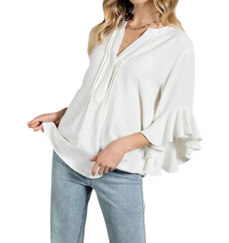 Affordable Fashion for Women Gloria Ruffle Bell Sleeve Top In Off-White