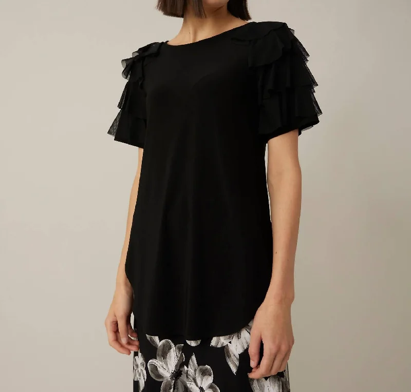 Timeless Women's Fashion Styles Tiered Ruffle Sleeve Top In Black