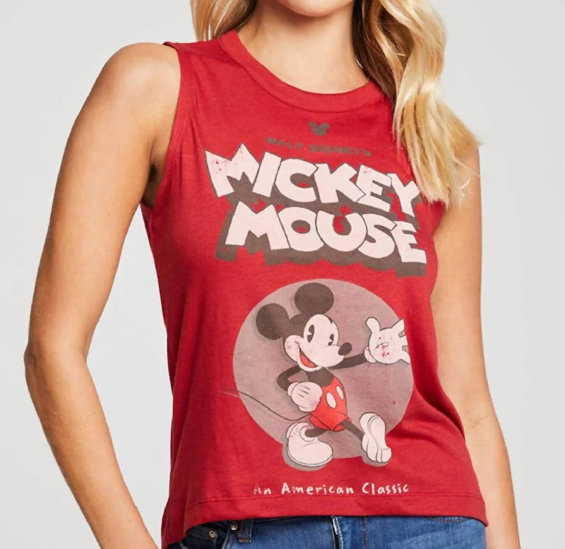 Don't Miss Out Mickey Mouse American Classic Cropped Hi/lo Top In Red