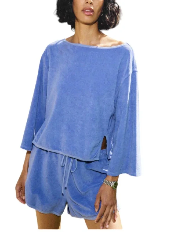 Unleash Your Trend Driven Style Fallon Terry Cloth Popover Top In Wedgwood