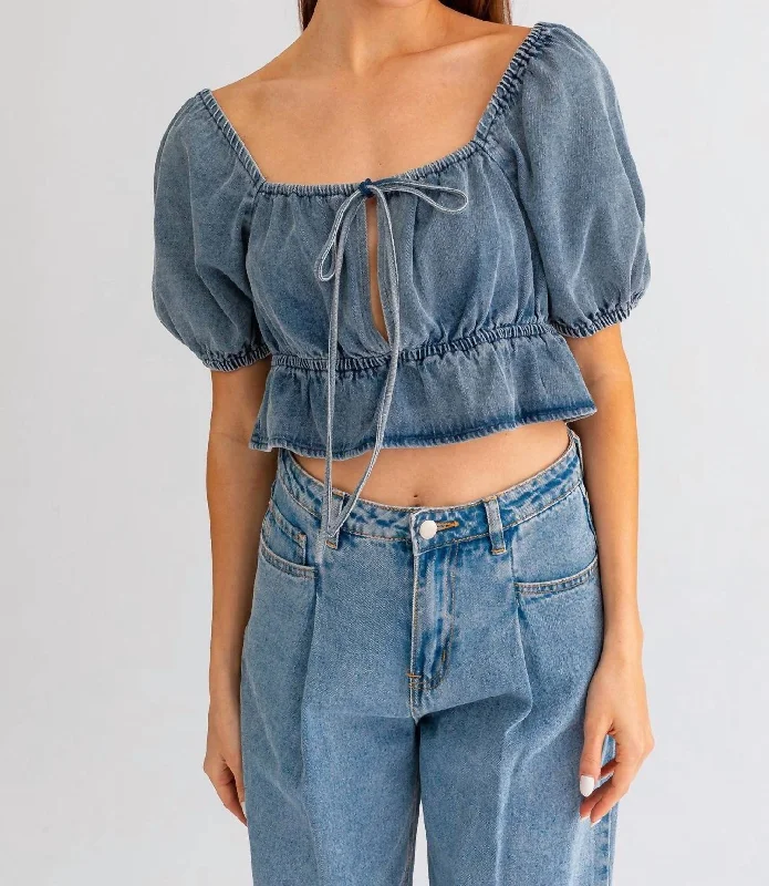 Trendy Women's Wear Collection Dreaming Of Denim Top In Blue Denim