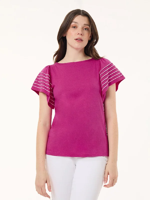 Clothes Sales Flutter Short-Sleeve Top, Cotton Modal