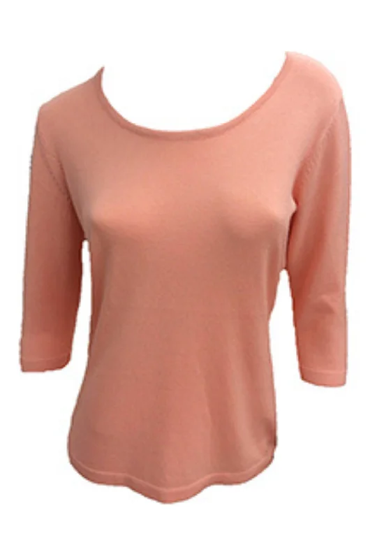 Pastel Styles 3/4 Scoop Neck Top In Peach